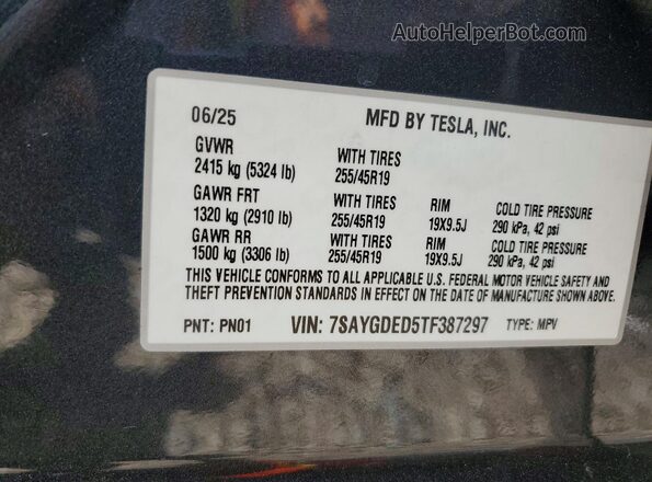 7SAYGDED5TF387297 2026 TESLA MODEL Gray Widok komory silnika
