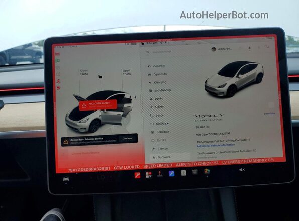 7SAYGDED6RA326191 2024 TESLA MODEL White Widok zestawu wskaźników