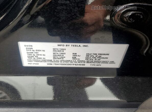7SAYGDED6TF624590 2026 TESLA MODEL Black ძრავის განყოფილების ხედი