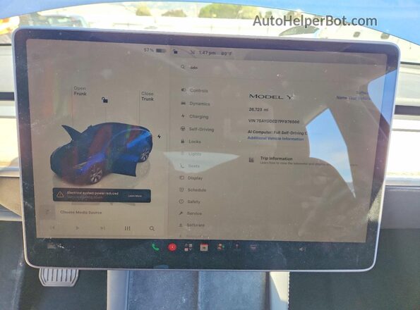 7SAYGDED7PF976566 2023 TESLA MODEL Blue ხელსაწყოთა პანელის ხედი