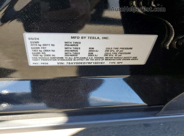 7SAYGDED7RF103161 2024 TESLA MODEL Black Շարժիչի բաժամունքի տեսք