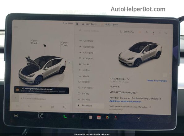 7SAYGDED8RF126531 2024 TESLA MODEL Y White უკანა სავარძლების ხედი