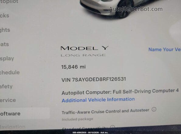 7SAYGDED8RF126531 2024 TESLA MODEL Y White 