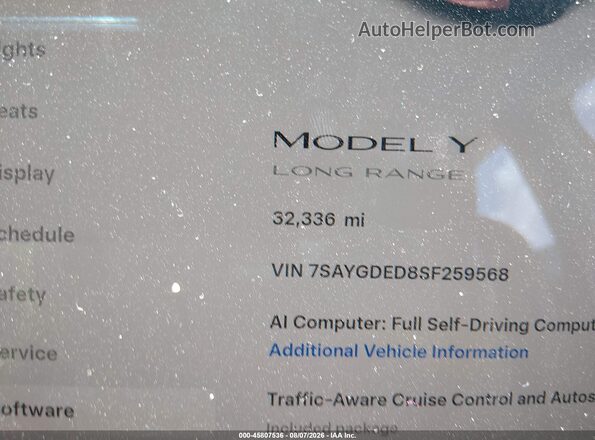 7SAYGDED8SF259568 2025 TESLA MODEL Y Серый 