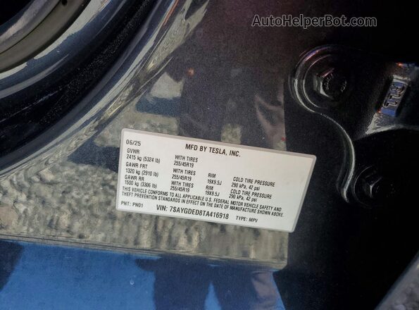 7SAYGDED8TA416918 2026 TESLA MODEL Gray Widok naklejki z numerem VIN