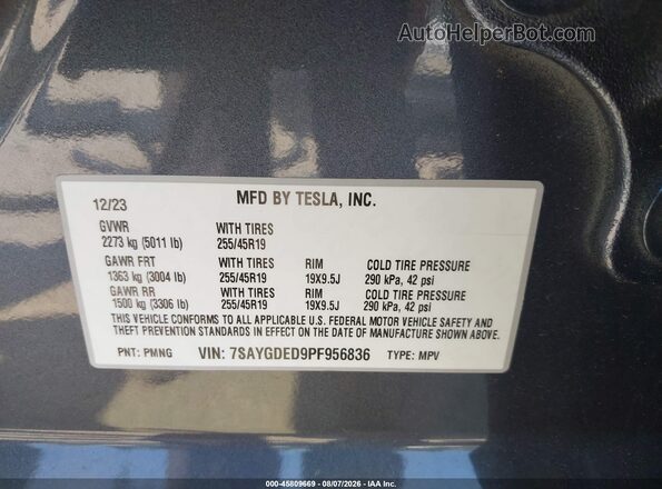 7SAYGDED9PF956836 2023 TESLA MODEL Y Серый Вид подкапотного пространства