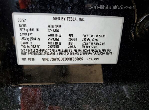 7SAYGDED9RF050897 2024 TESLA MODEL Black Widok komory silnika