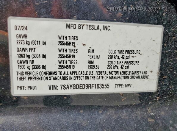 7SAYGDED9RF163555 2024 TESLA MODEL Gray 