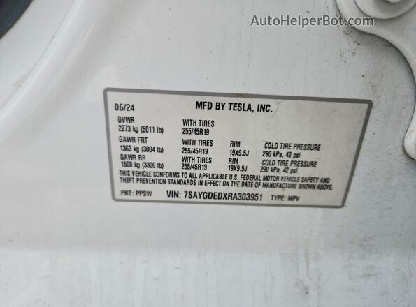 7SAYGDEDXRA303951 2024 TESLA MODEL Белый Вид подкапотного пространства