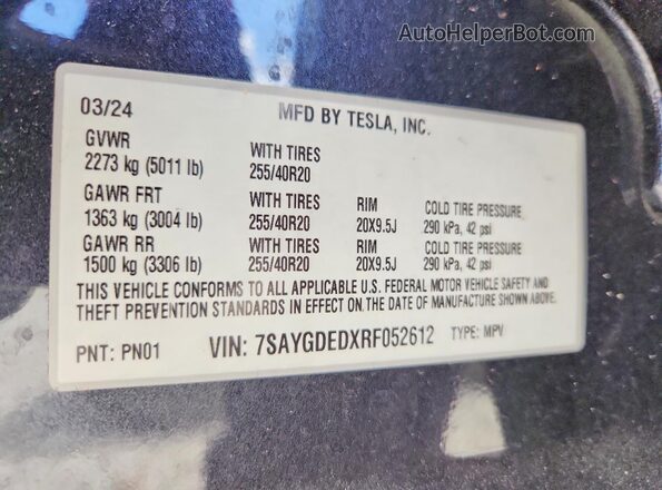 7SAYGDEDXRF052612 2024 TESLA MODEL Угольный Вид подкапотного пространства