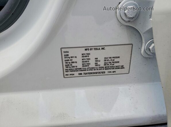 7SAYGDEDXSF267929 2025 TESLA MODEL White Вид підкапотного простору