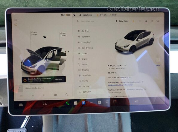 7SAYGDEDXSF267929 2025 TESLA MODEL White Вид щитка приладів