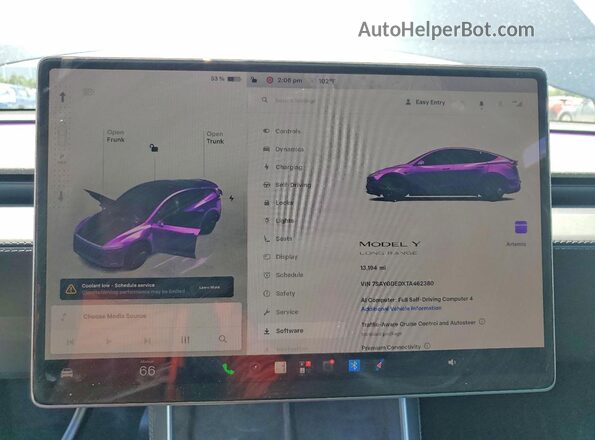 7SAYGDEDXTA462380 2026 TESLA MODEL Black Вид щитка приладів