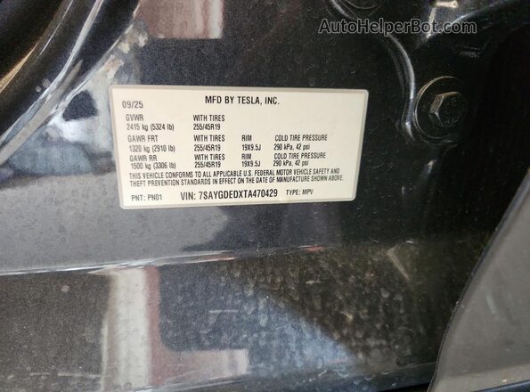 7SAYGDEDXTA470429 2026 TESLA MODEL Gray VIN sticker view
