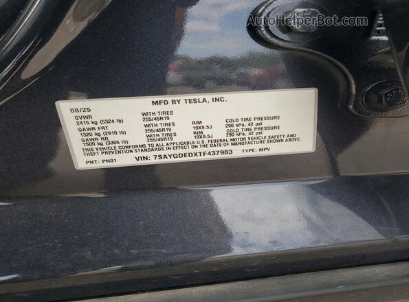 7SAYGDEDXTF437983 2026 TESLA MODEL Charcoal ძრავის განყოფილების ხედი
