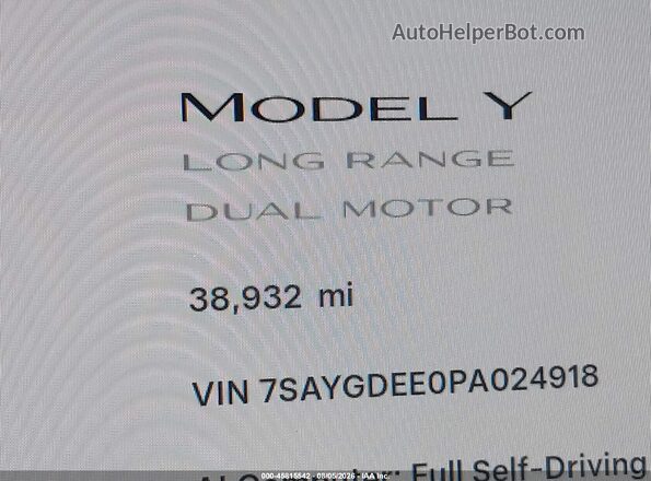 7SAYGDEE0PA024918 2023 TESLA MODEL Y White უკანა სავარძლების ხედი