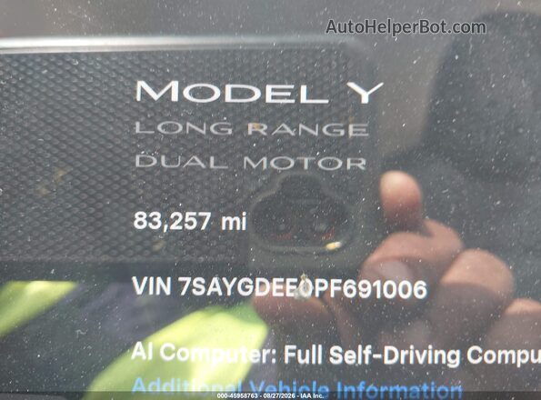 7SAYGDEE0PF691006 2023 TESLA MODEL Y White Հետևի նստատեղերի տեսք