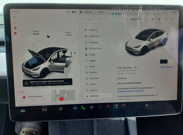7SAYGDEE0PF839980 2023 TESLA MODEL White Սարքավորումների վահանակի տեսք