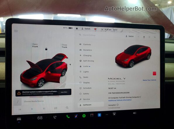 7SAYGDEE0RA283296 2024 TESLA MODEL Red ხელსაწყოთა პანელის ხედი