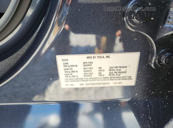 7SAYGDEE0SF298910 2025 TESLA MODEL Gray Շարժիչի բաժամունքի տեսք