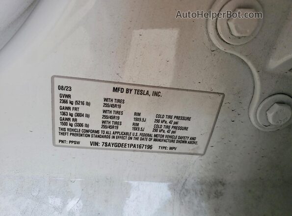 7SAYGDEE1PA167196 2023 TESLA MODEL White Вид підкапотного простору