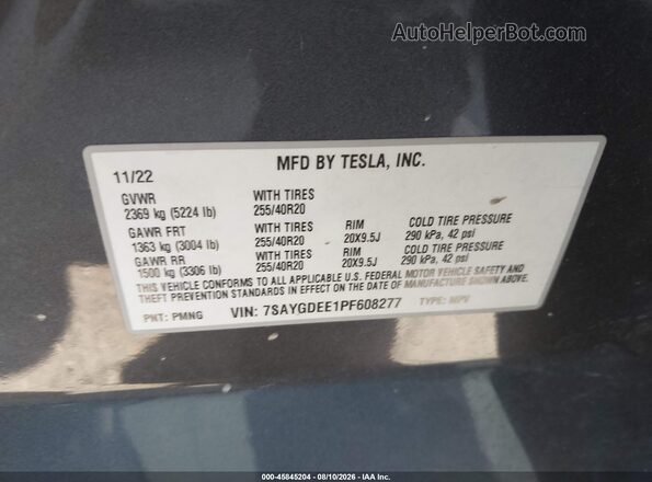 7SAYGDEE1PF608277 2023 TESLA MODEL Y Gray Շարժիչի բաժամունքի տեսք