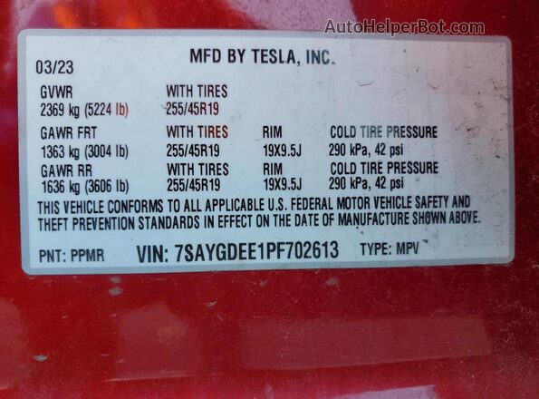 7SAYGDEE1PF702613 2023 TESLA MODEL Red Vista del compartimento del motor