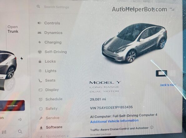 7SAYGDEE1PF853435 2023 TESLA MODEL Gray ხელსაწყოთა პანელის ხედი