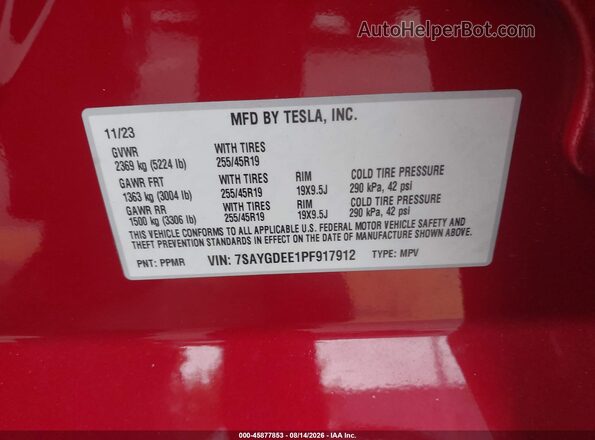 7SAYGDEE1PF917912 2023 TESLA MODEL Y Red Engine compartment view