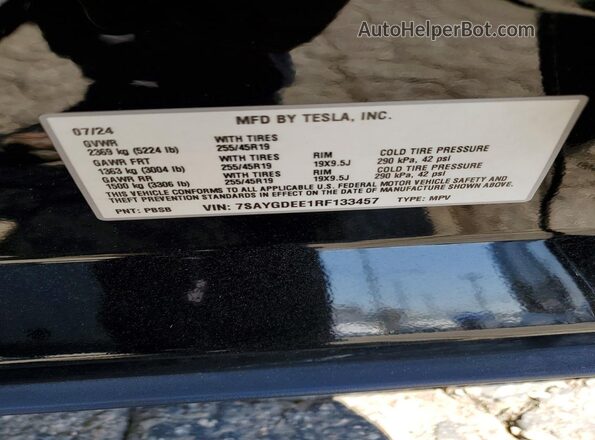 7SAYGDEE1RF133457 2024 TESLA MODEL Black Vista de la etiqueta del VIN