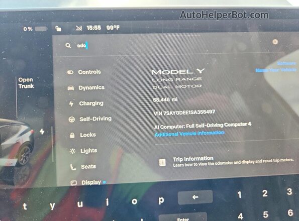 7SAYGDEE1SA355497 2025 TESLA MODEL Синий Вид щитка приборов