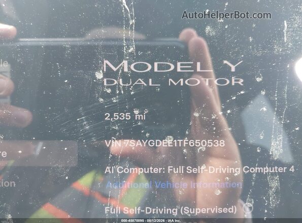 7SAYGDEE1TF650538 2026 TESLA MODEL Y Gray Vista de los asientos traseros