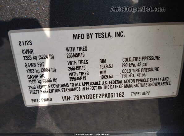 7SAYGDEE2PA061162 2023 TESLA MODEL Y Gray Engine compartment view