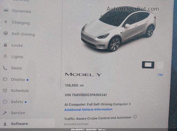 7SAYGDEE2PA109341 2023 TESLA MODEL Y White Vista de los asientos traseros