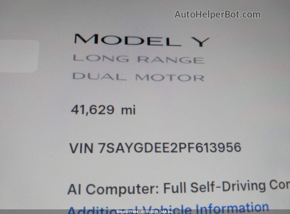 7SAYGDEE2PF613956 2023 TESLA MODEL Y Белый 