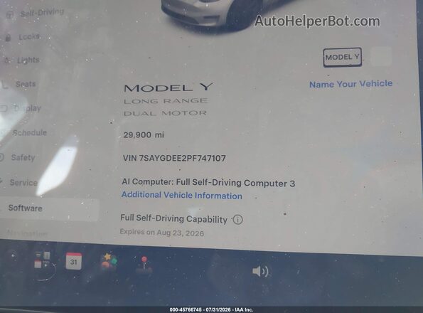 7SAYGDEE2PF747107 2023 TESLA MODEL Y White Rear seats view