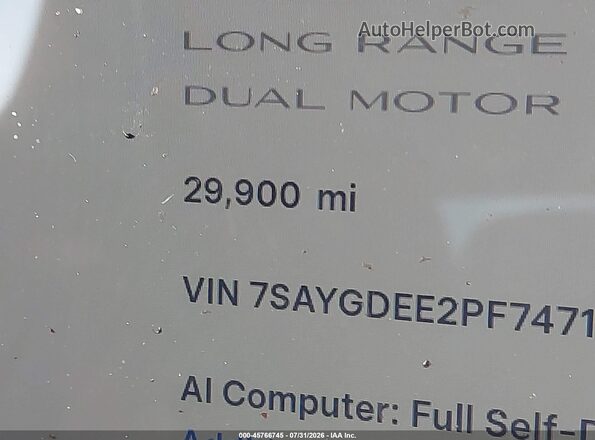 7SAYGDEE2PF747107 2023 TESLA MODEL Y White 360 interior view