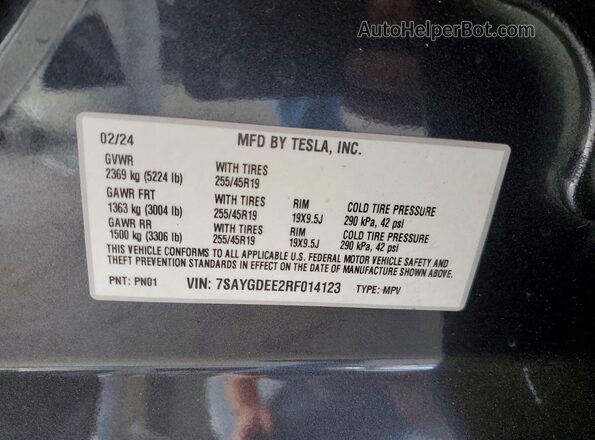 7SAYGDEE2RF014123 2024 TESLA MODEL Black Вид наклейки з VIN-кодом