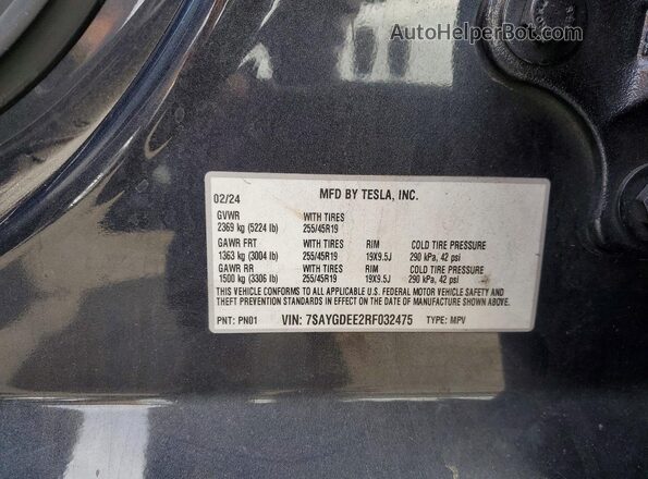 7SAYGDEE2RF032475 2024 TESLA MODEL Угольный Вид наклейки с VIN-кодом