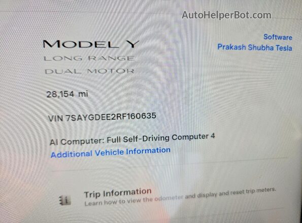 7SAYGDEE2RF160635 2024 TESLA MODEL White Widok zestawu wskaźników