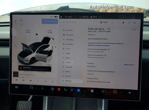 7SAYGDEE2TF570844 2026 TESLA MODEL White ხელსაწყოთა პანელის ხედი
