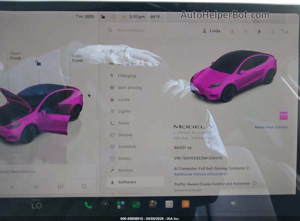 7SAYGDEE3NF359378 2022 TESLA MODEL Y Black Հետևի նստատեղերի տեսք