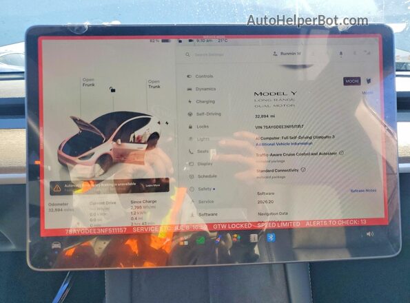 7SAYGDEE3NF511157 2022 TESLA MODEL Белый Вид щитка приборов