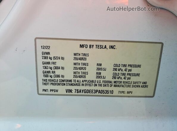 7SAYGDEE3PA053510 2023 TESLA MODEL Белый Вид подкапотного пространства