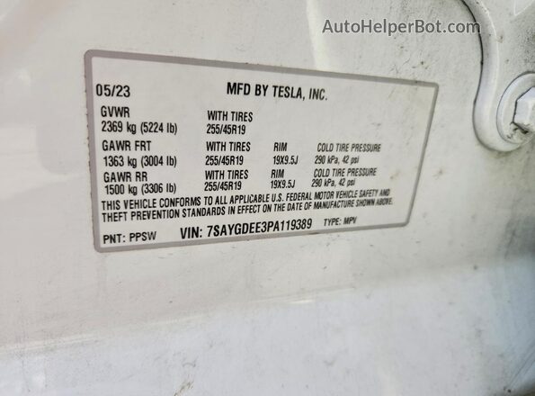 7SAYGDEE3PA119389 2023 TESLA MODEL White 