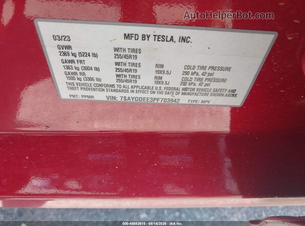 7SAYGDEE3PF703942 2023 TESLA MODEL Y Red Շարժիչի բաժամունքի տեսք