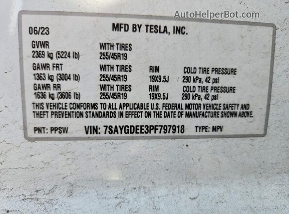 7SAYGDEE3PF797918 2023 TESLA MODEL White Widok komory silnika