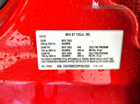 7SAYGDEE3PF883990 2023 TESLA MODEL Red Շարժիչի բաժամունքի տեսք
