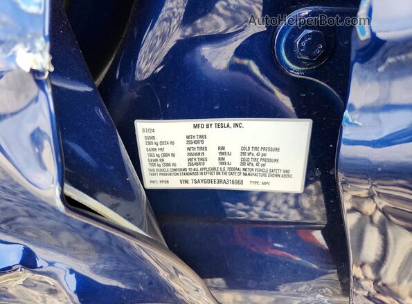 7SAYGDEE3RA316968 2024 TESLA MODEL Blue VIN კოდის სტიკერის ხედი