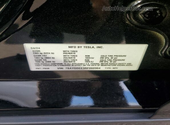7SAYGDEE3RF060964 2024 TESLA MODEL Black Շարժիչի բաժամունքի տեսք